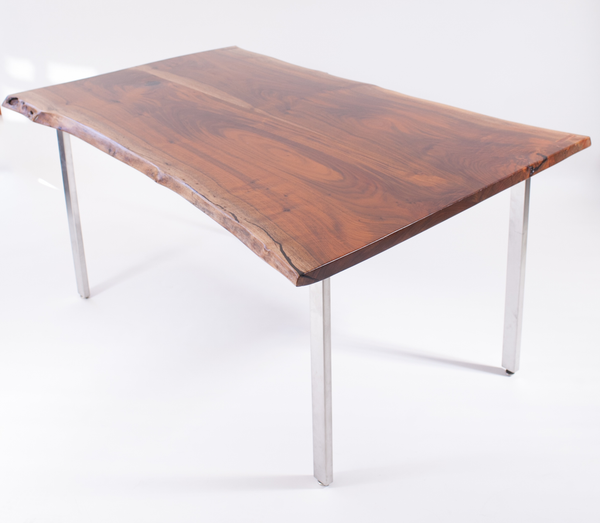 Walnut Small Dining Table with Stainless Steel Base