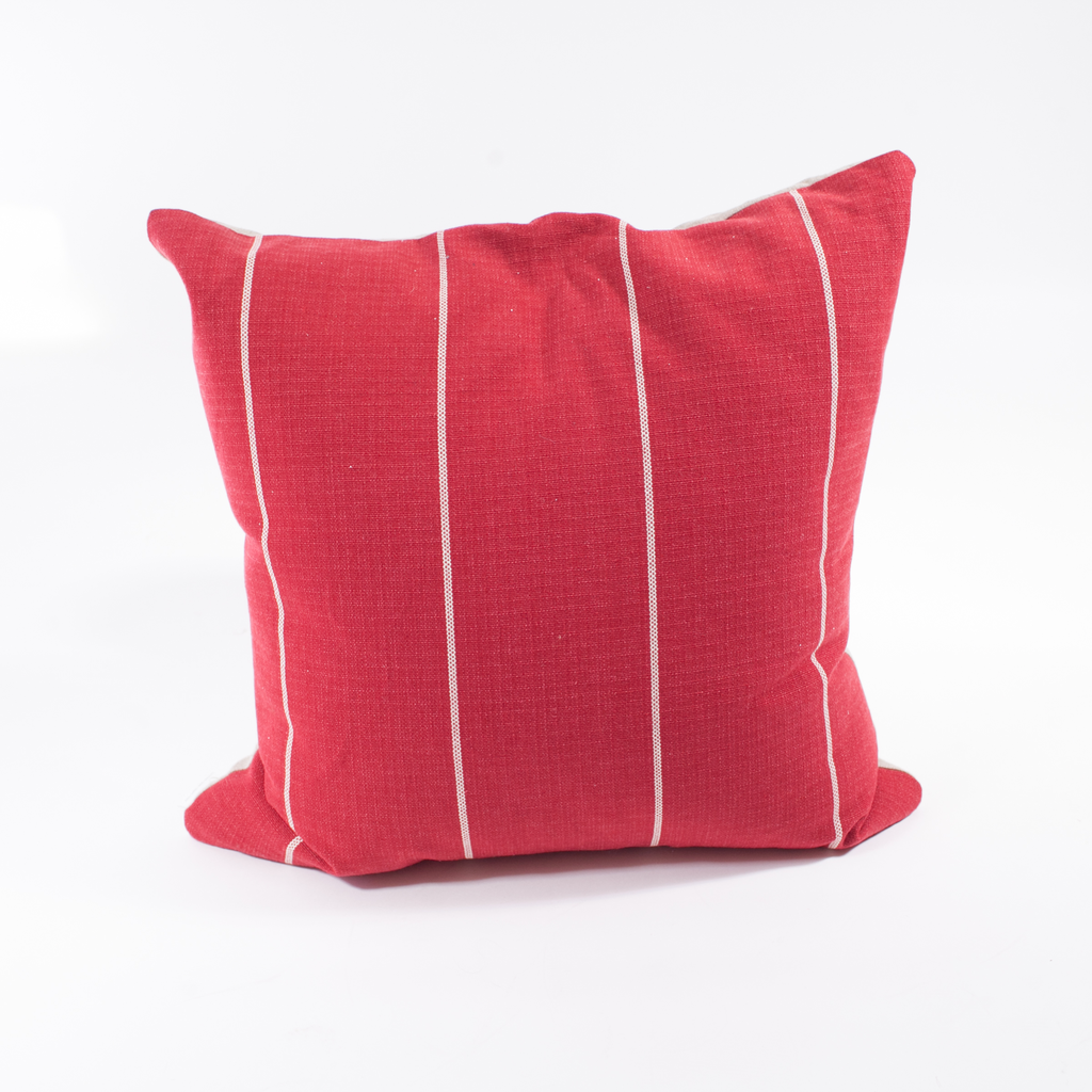 Red/Ivory Stripe Pillow w/ Linen Back