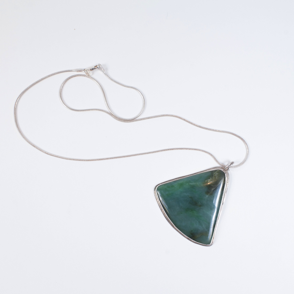 Triangle Jade Necklace With Tree Imprint Pendant