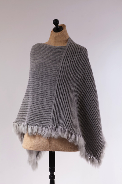 Fur Poncho in Light Grey